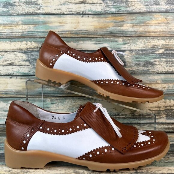 Sesto Meucci Shoes - Sesto Meucci Kiltie Wingtip Golf Shoe Womens Size 7.5 Brown White Leather Brogue